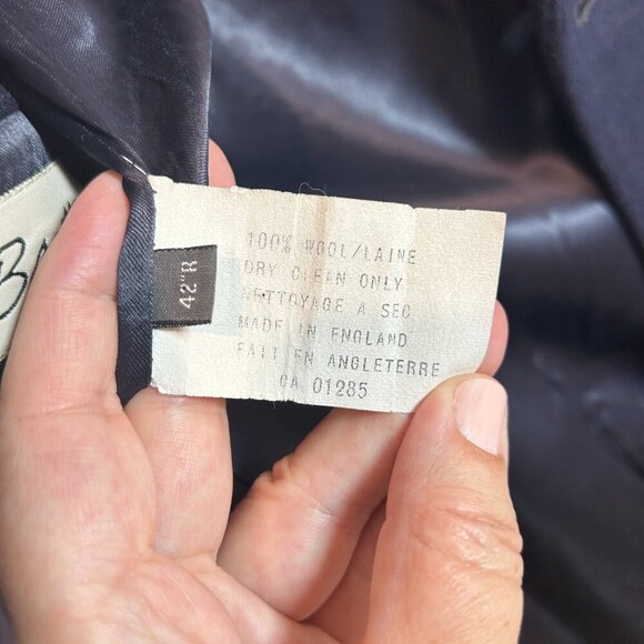 Brettons Men’s Full Length Wool Coat 42R Navy Blue Made in England Classic Vtg - Picture 7 of 8